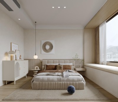 现代奶油风卧室3D模型下载